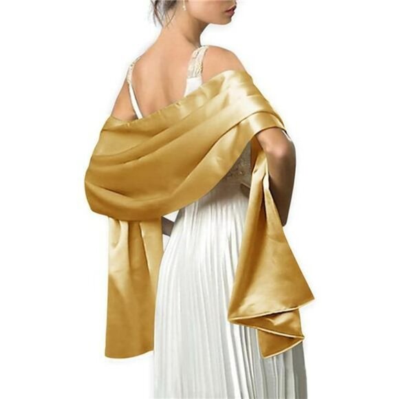 Accessories - Gold Shawls Wraps Satin Gold Formal Evening Prom Dress Bridesmaid Dress Scarf
